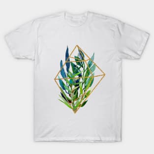 Watercolor Floral  elemets in Gold Frame T-Shirt